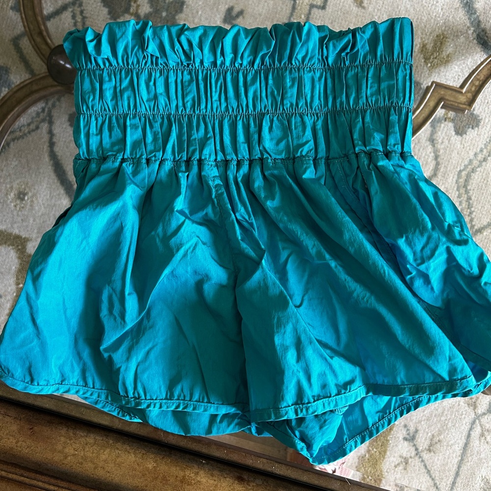 Free People FP movement the way home High-Waist Smocked Teal Women's Shorts Sz S